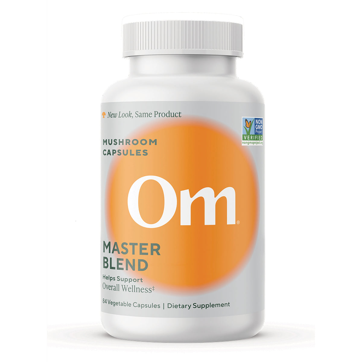 MMX029 | Om Master Blend mushrooms & adaptogens bottle, daily boost capsules, 84 vegetable capsules