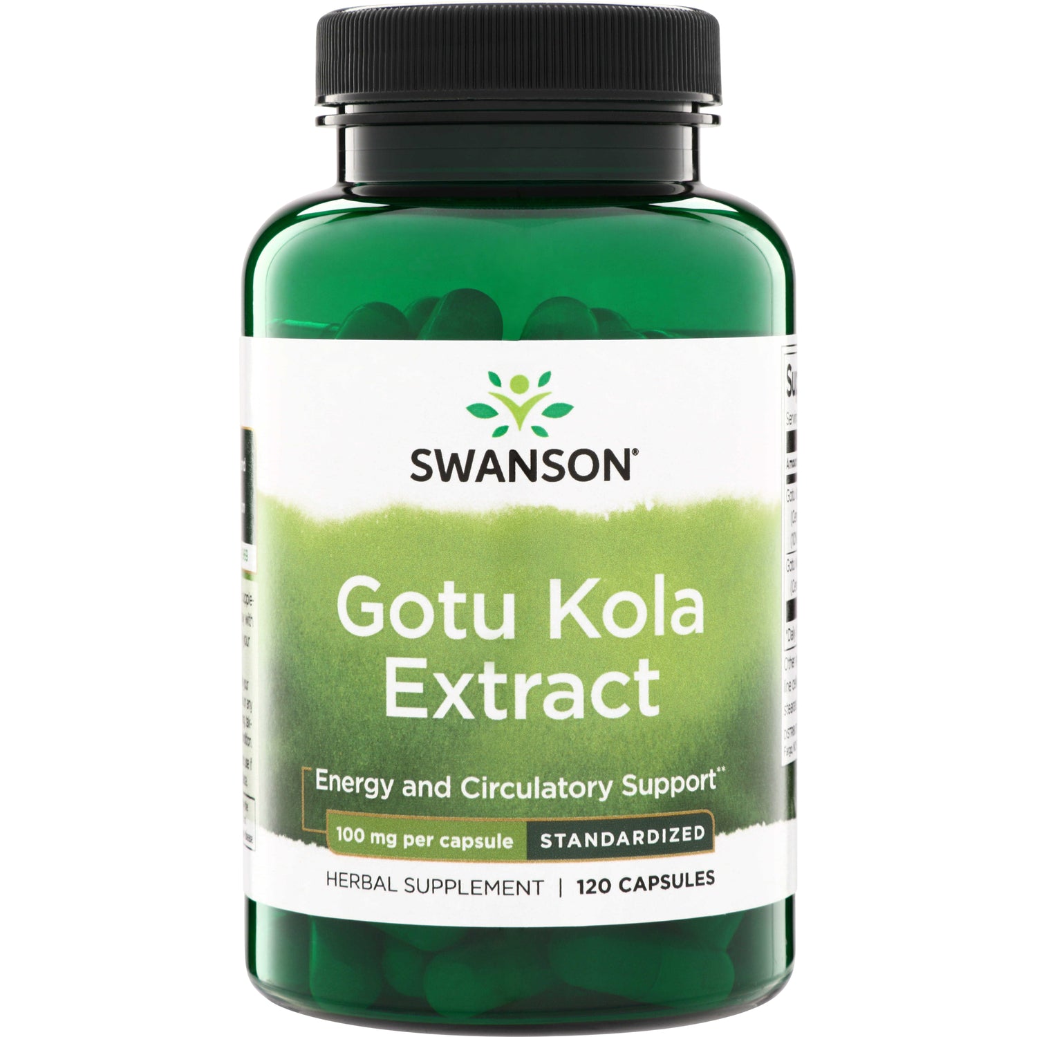 SWH031 | Swanson Gotu Kola Extract, standardized 100 mg per capsule, herbal supplement, 120 capsules
