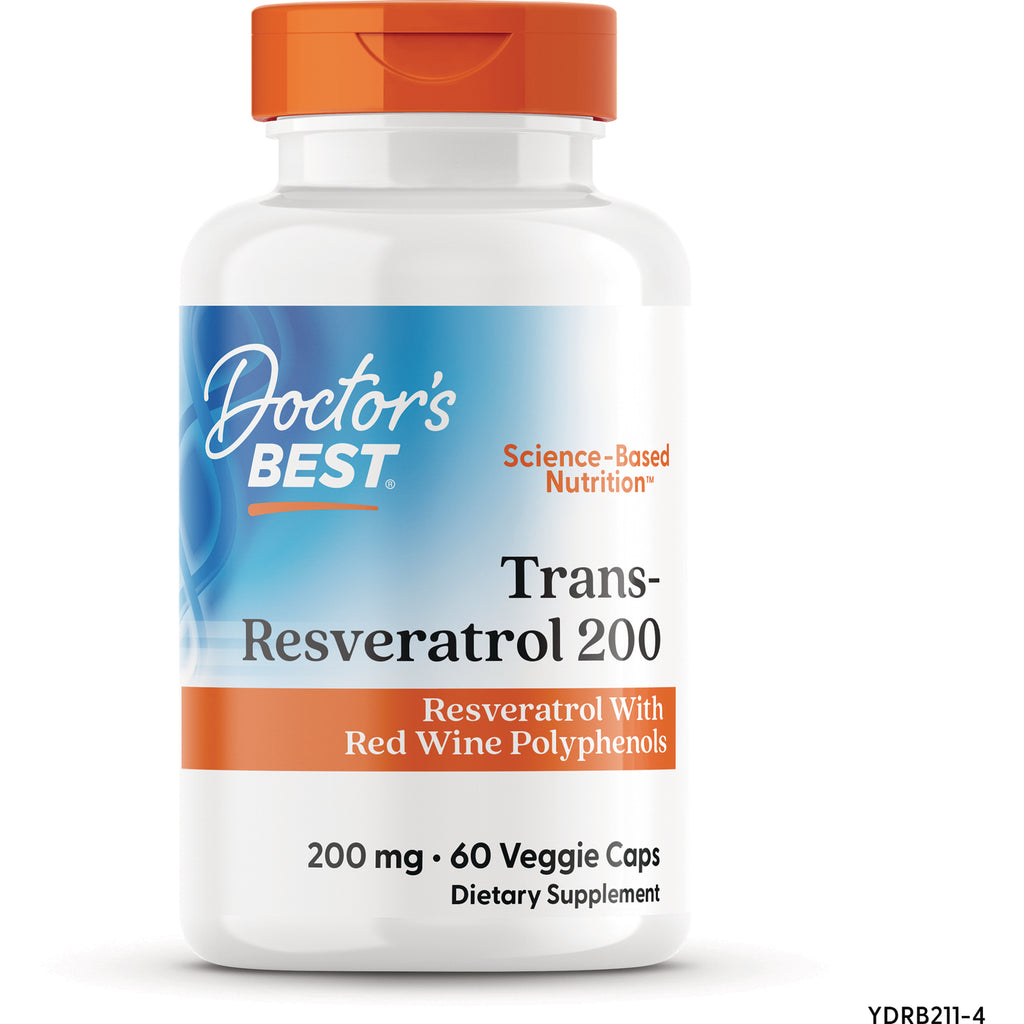 DB146 | Doctor's Best Trans-Resveratrol 200 bottle front label, 200 mg 60 veggie caps - Thumbnail