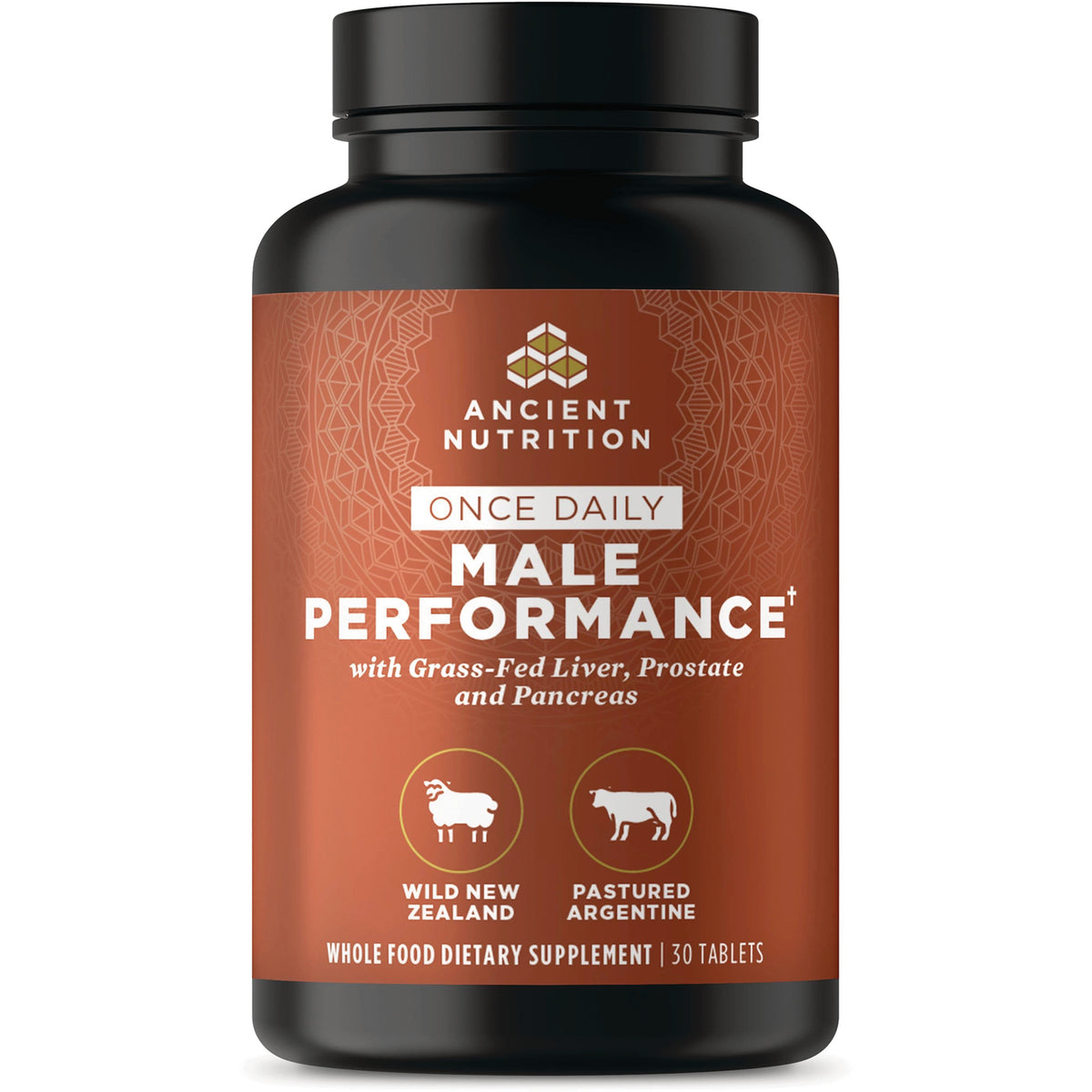 ATN126 | Ancient Nutrition Once Daily Male Performance supplement bottle with orange label reading \