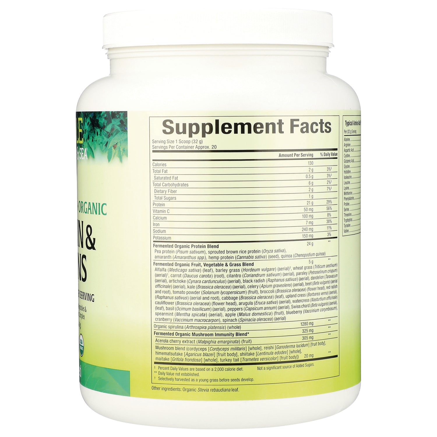 NFC195 | Back of white supplement jar showing Supplement Facts panel and ingredient list