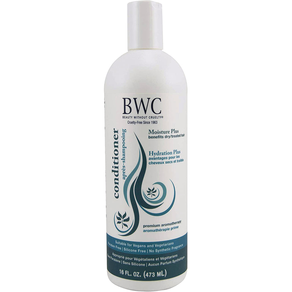BWC092 | Moisture Plus BWC conditioner bottle, white 16 FL. OZ. (473 mL) with teal swirl design and branding - Thumbnail