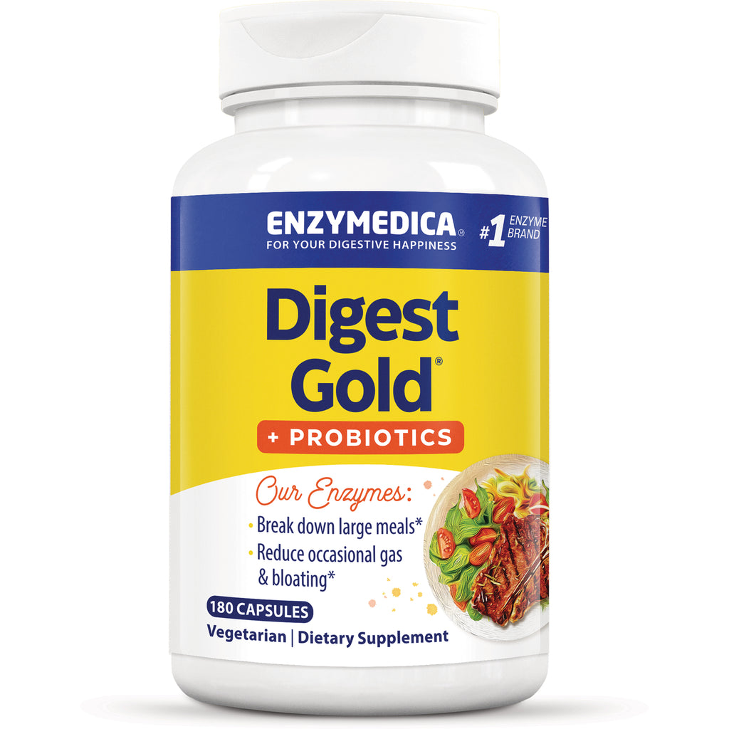 EMD050 | Enzymedica Digest Gold probiotics bottle with yellow label, 180 capsules vegetarian dietary supplement - Thumbnail