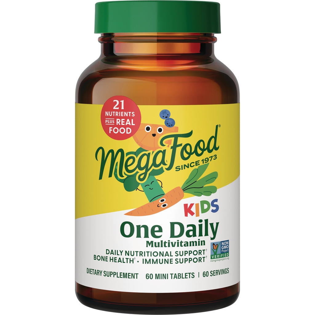 MGF016 | MegaFood One Daily Kids multivitamin bottle front view with yellow label and green cap - Thumbnail