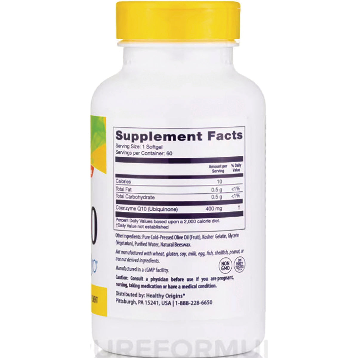 HRG033 | Back label of white supplement bottle showing Supplement Facts panel and ingredients