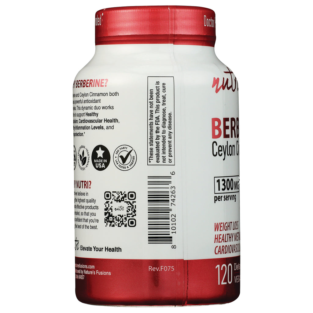 NFU001 | Back of white supplement bottle showing QR code, product flags and warnings - Thumbnail
