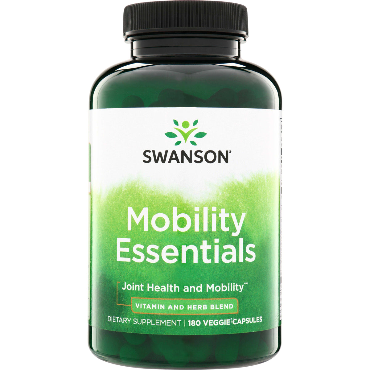 SWC084 | Swanson Mobility Essentials supplement bottle front label saying Mobility Essentials, joint health and mobility, 180 veggie capsules