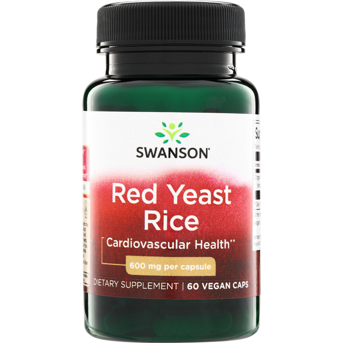 SWU991 | Swanson Red Yeast Rice supplement for Cardiovascular Health, 600 mg per capsule, 60 vegan caps, front bottle