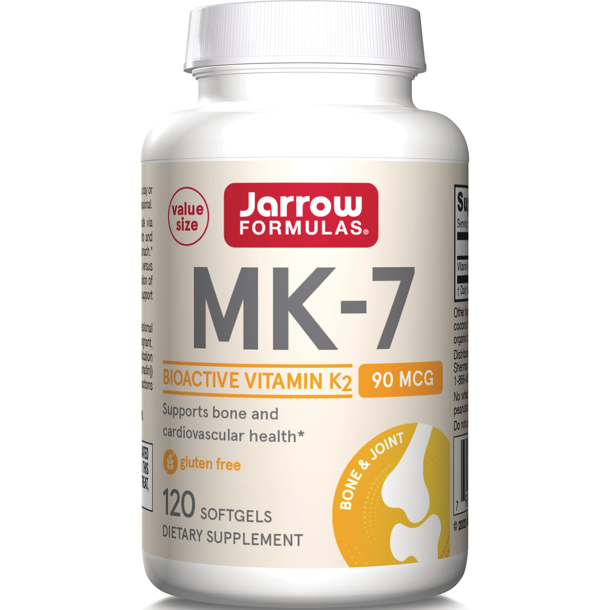 JR284 | Jarrow Formulas MK-7 bioactive vitamin K2 90 MCG bottle, 120 softgels, gluten free