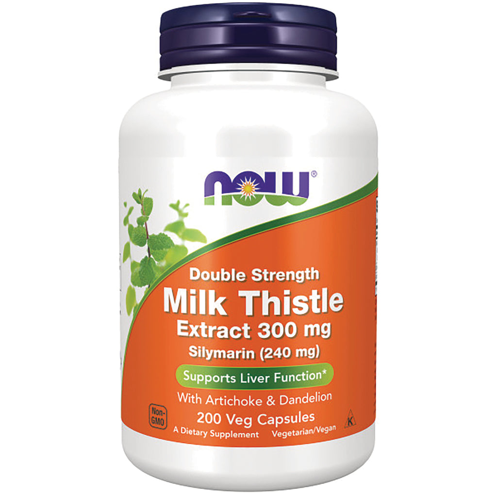 NWF571 | NOW Double Strength Milk Thistle Extract 300 mg bottle, 200 veg capsules, white bottle with orange label - Thumbnail