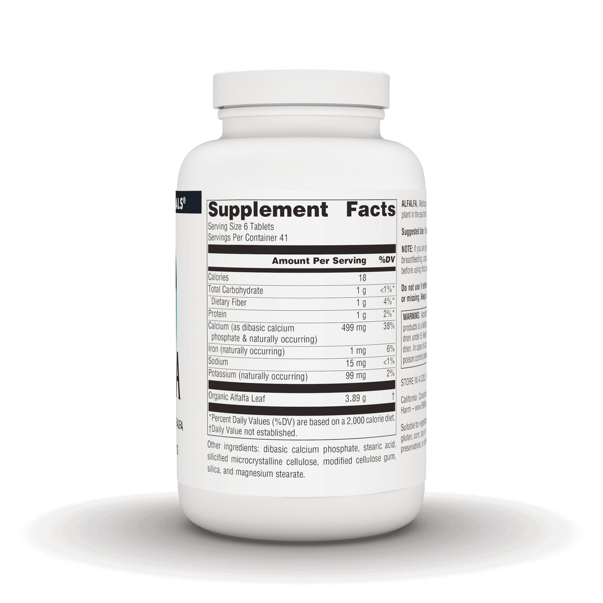 SN525 | Back label showing Supplement Facts panel and ingredients