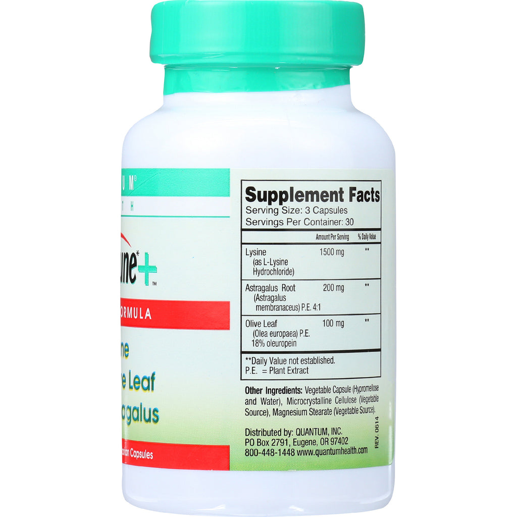 QU036 | bottle back showing Supplement Facts panel with serving size 3 capsules and listed ingredients and amounts - Thumbnail