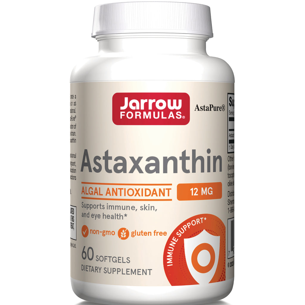 JR314 | Jarrow Formulas Astaxanthin 12 mg bottle, front label showing 60 softgels, algal antioxidant, non-gmo, gluten free - Thumbnail