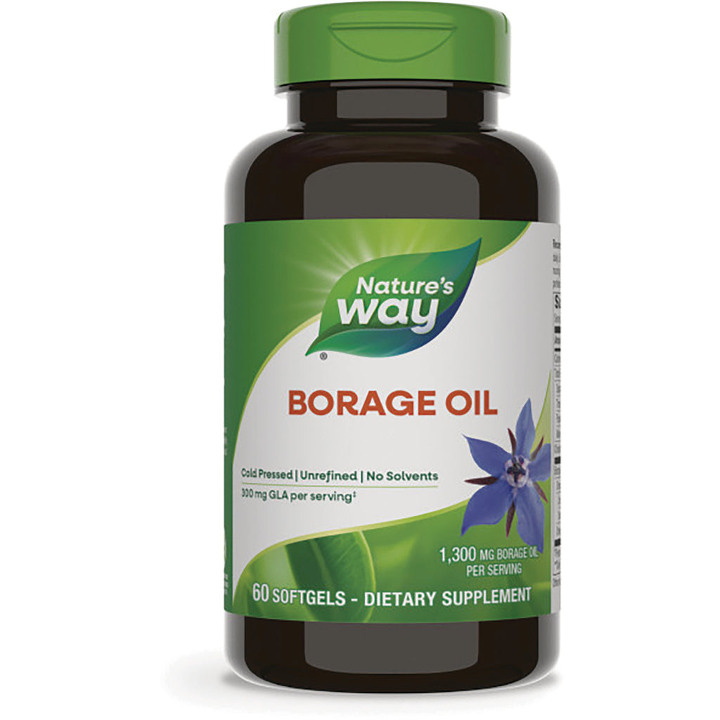 NW606 | Nature's Way Borage Oil bottle with green cap, label reading BORAGE OIL and 60 softgels - Thumbnail
