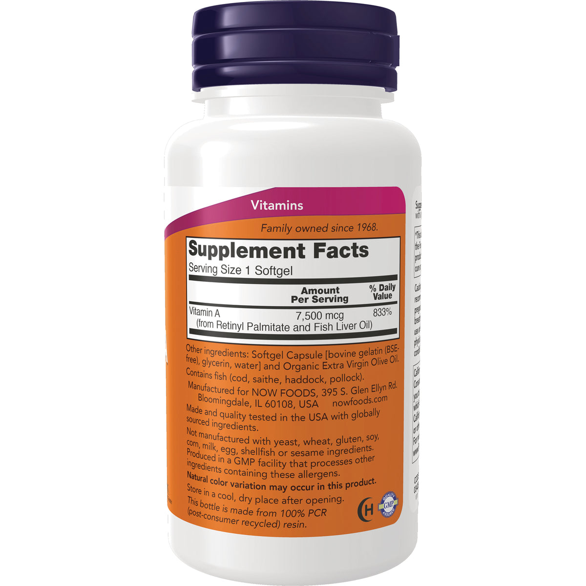 NWF364 | Back of white supplement bottle showing Supplement Facts panel and ingredient text