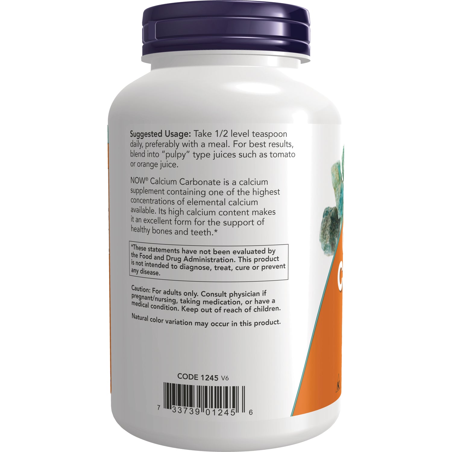 NWF802 | Back label of white supplement bottle showing suggested usage, warnings, and barcode