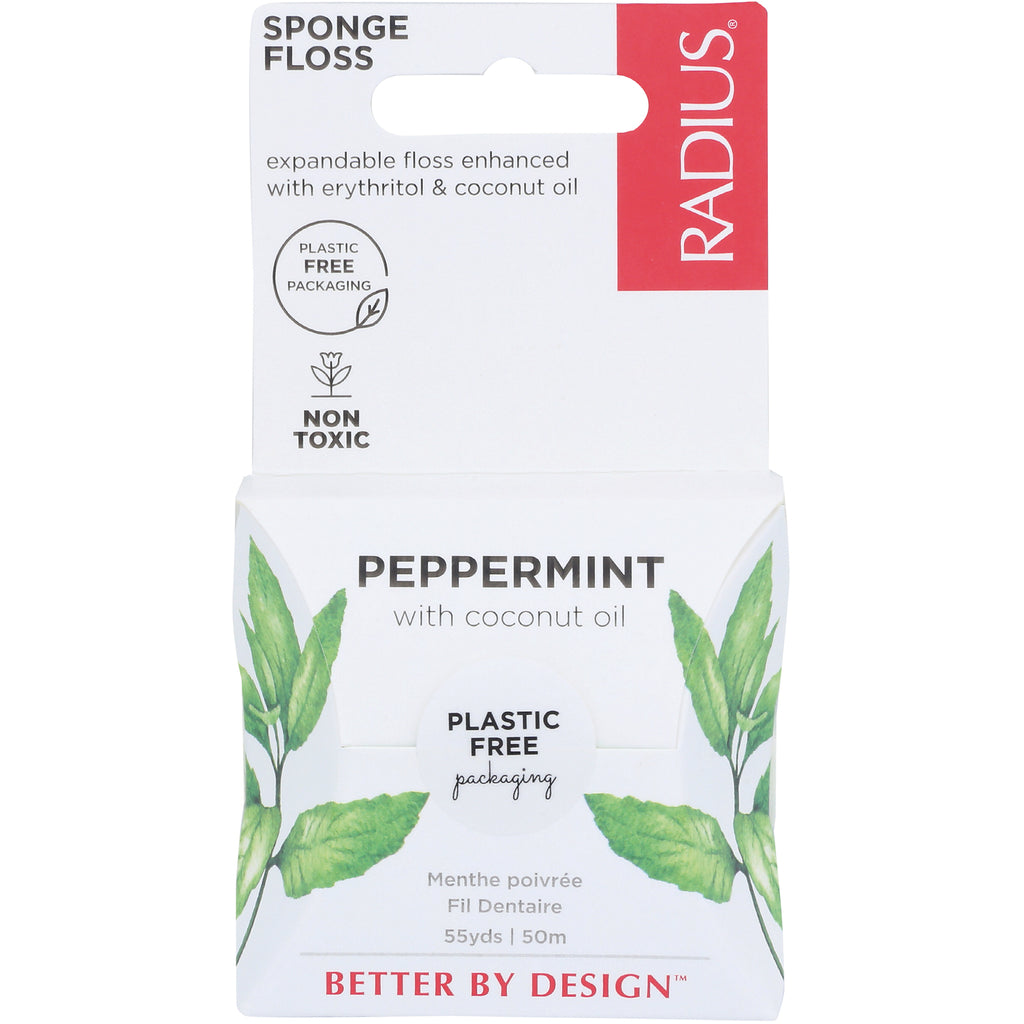RAD021 | Radius peppermint sponge floss front packaging showing plastic free label and mint leaf illustrations - Thumbnail