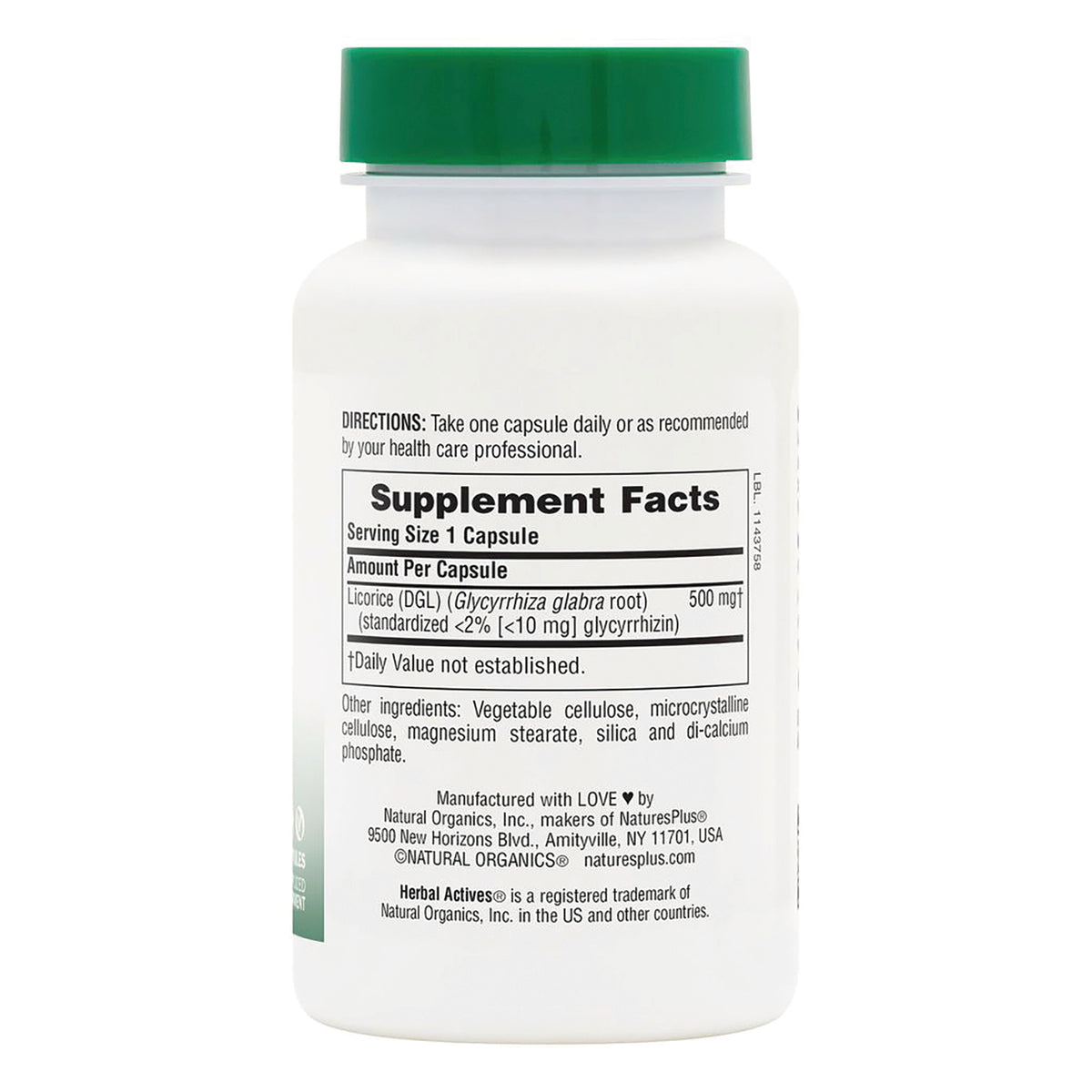 NTP067 | Back label of a Naturals Organics supplement bottle with Supplement Facts and directions