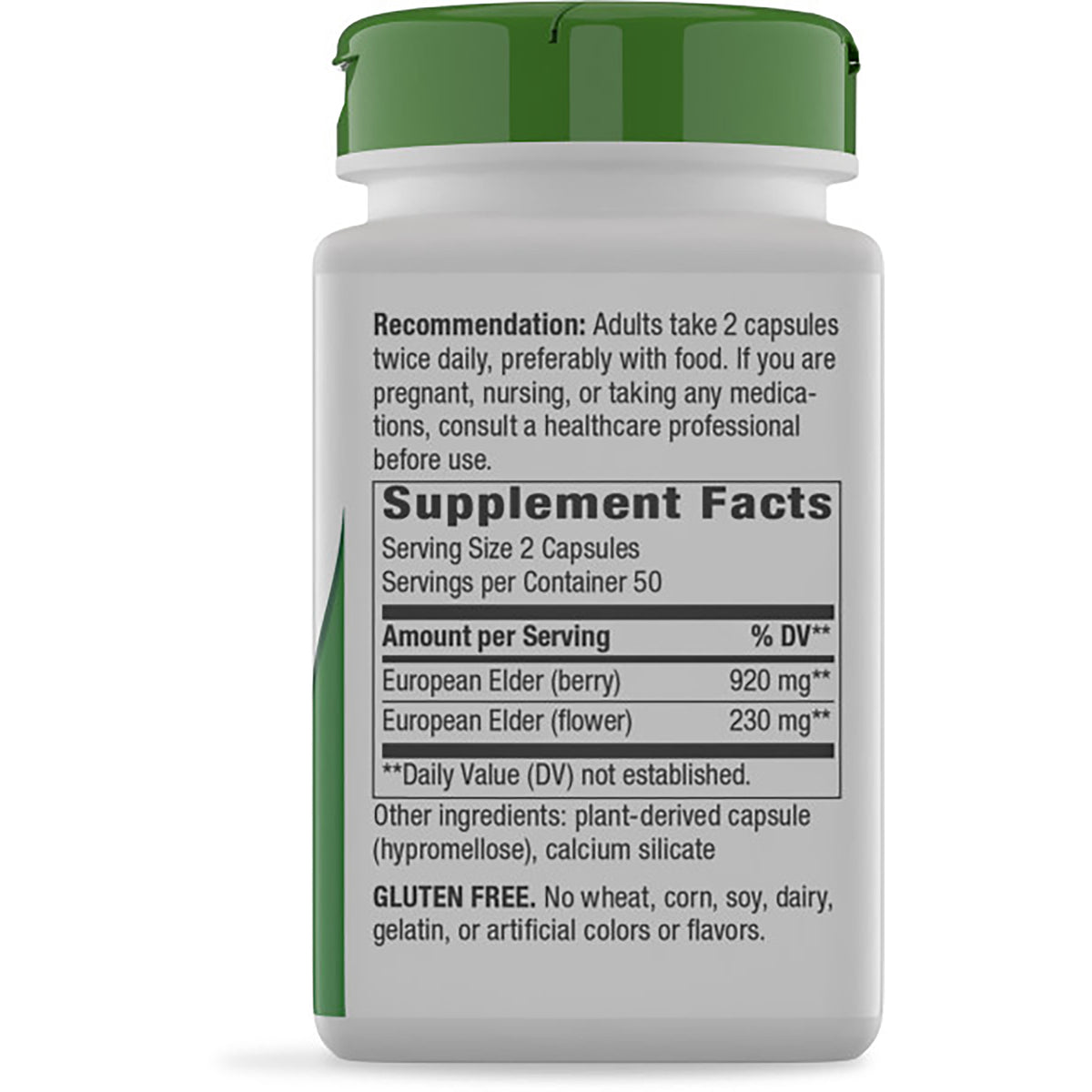 NW390 | back label of supplement bottle showing Supplement Facts panel, serving size, ingredients, and dosage recommendations