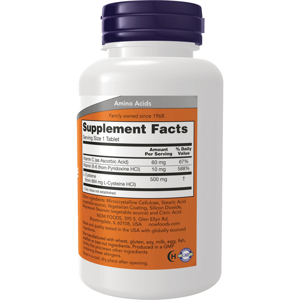 NWF324 | Back of white supplement bottle showing orange Supplement Facts panel listing Vitamin C 60 mg, B-6 10 mg, L-Cysteine 500 mg and ingredients - Thumbnail