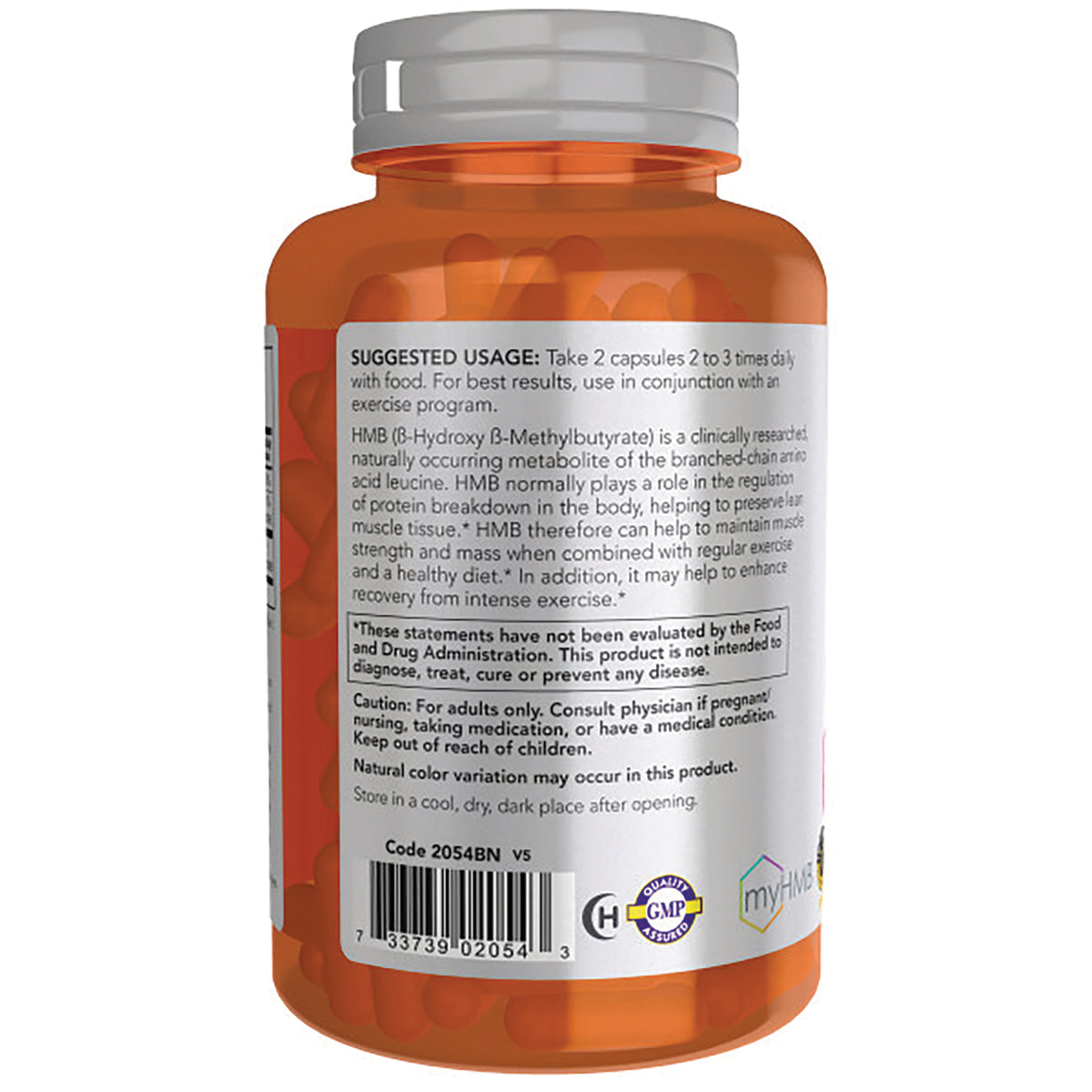 NWF1305 | Back label of amber supplement bottle showing suggested usage, warnings, and barcode
