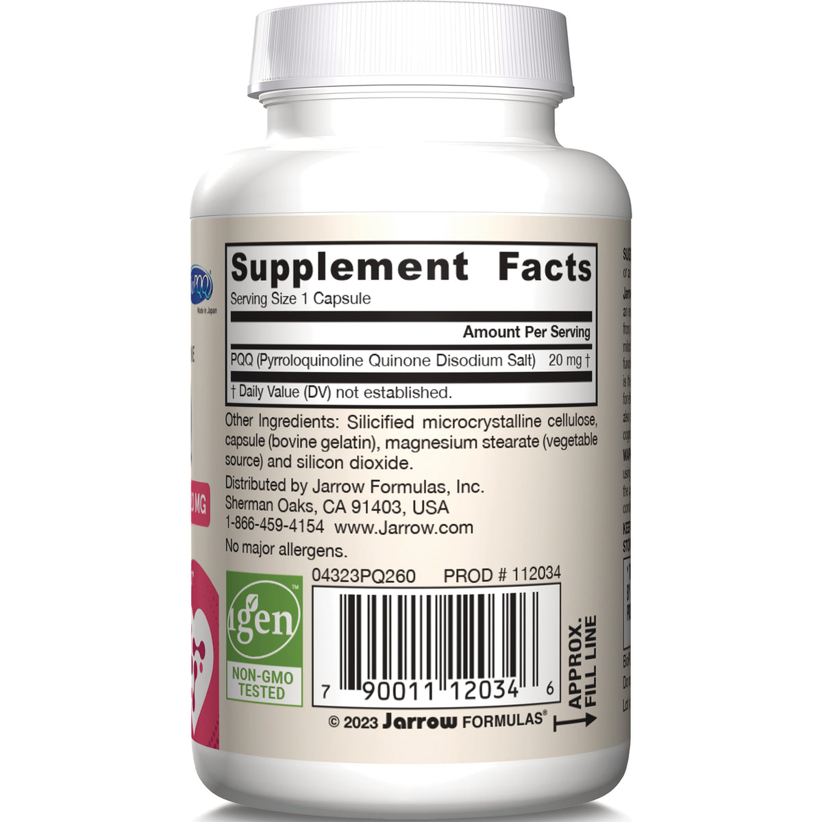 JR358 | Back label with Supplement Facts, ingredients list, barcode and non-GMO tested logo