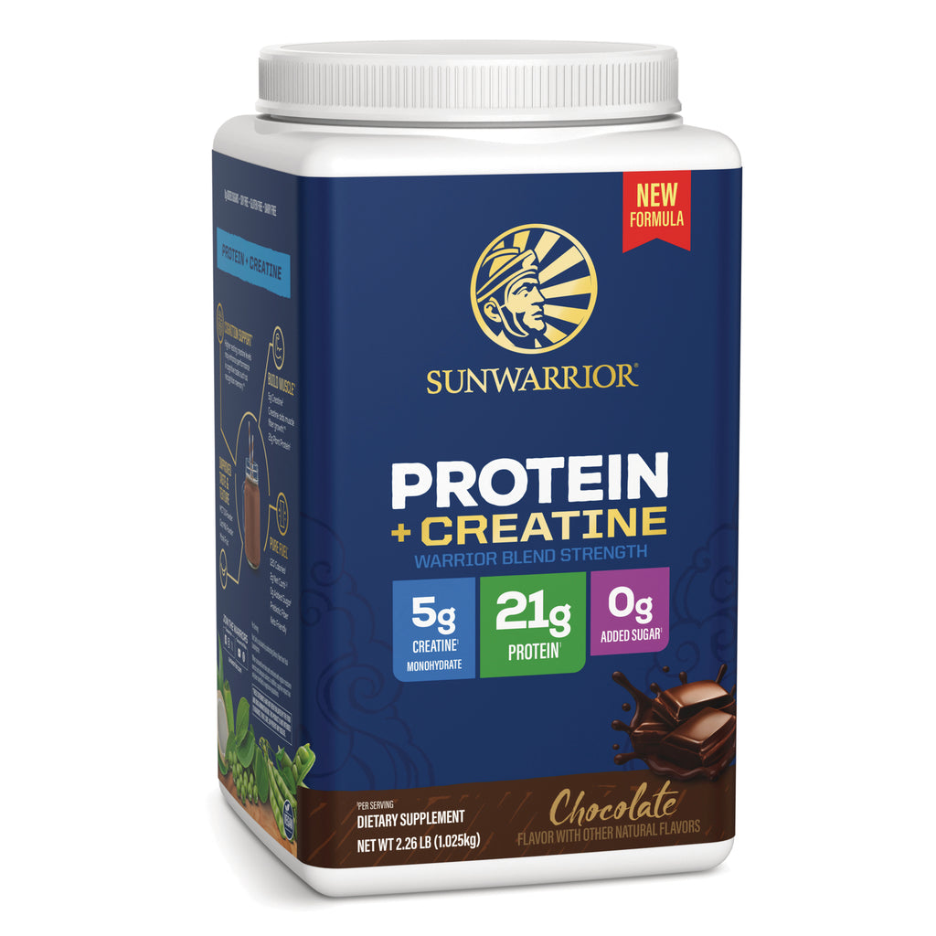 SNW071 | Sunwarrior Protein + Creatine chocolate dietary supplement tub with 5g creatine, 21g protein, and 0g added sugar - Thumbnail