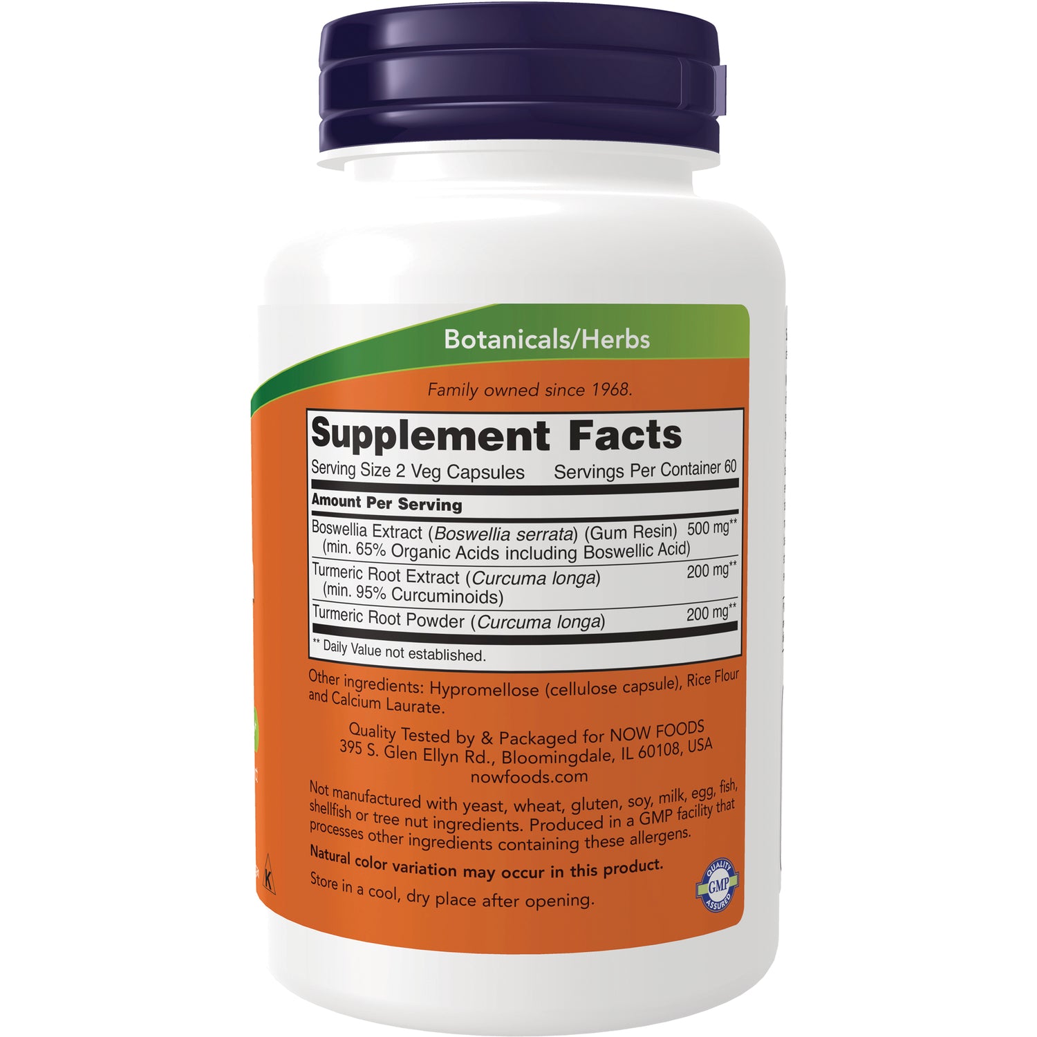 NWF1235 | Back label showing Supplement Facts panel with turmeric and boswellia ingredients and other information