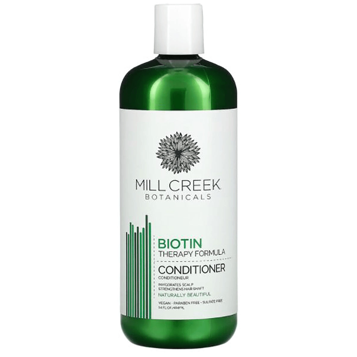 MCB007 | Mill Creek Botanicals Biotin Therapy Formula conditioner in green and white bottle labeled BIOTIN THERAPY FORMULA