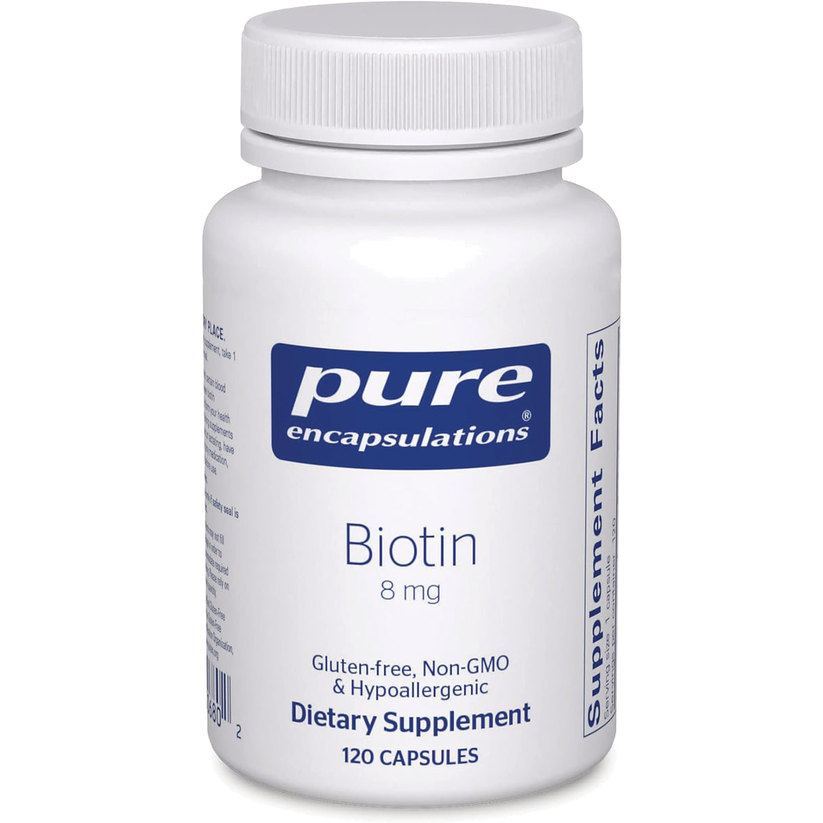 PRN005 | Pure Encapsulations Biotin 8 mg white bottle dietary supplement 120 capsules