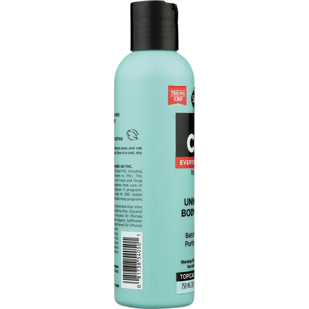 SHK058 | teal bottle back label showing barcode, ingredients text, 750 MG CBD badge and black flip cap - Thumbnail