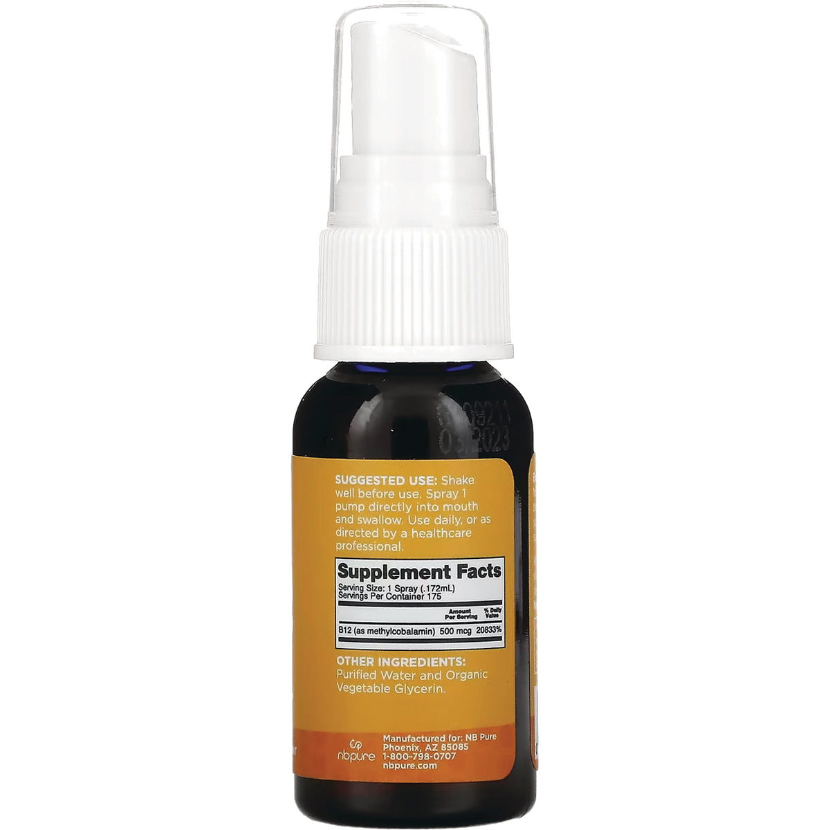 PDV003 | back of small spray bottle showing supplement facts label and suggested use text