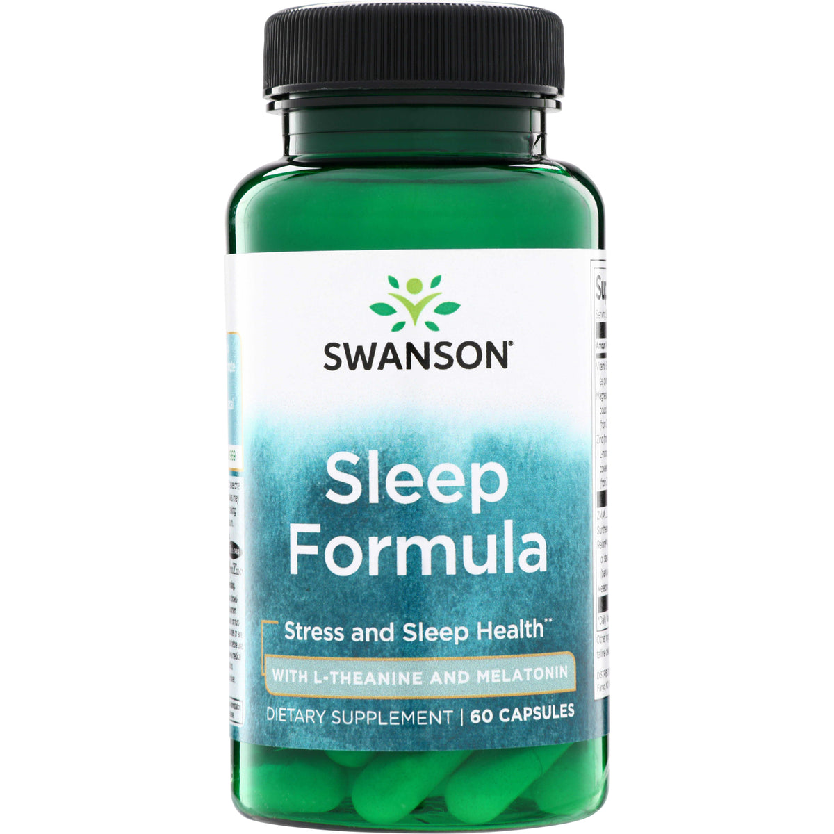 SWU1019 | Swanson Sleep Formula supplement bottle, Stress and Sleep Health, with L-Theanine and Melatonin, 60 capsules