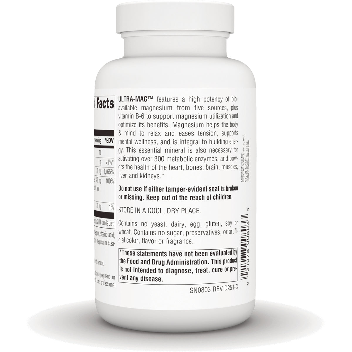 SN270 | Back label with Supplement Facts and ULTRA-MAG magnesium product information