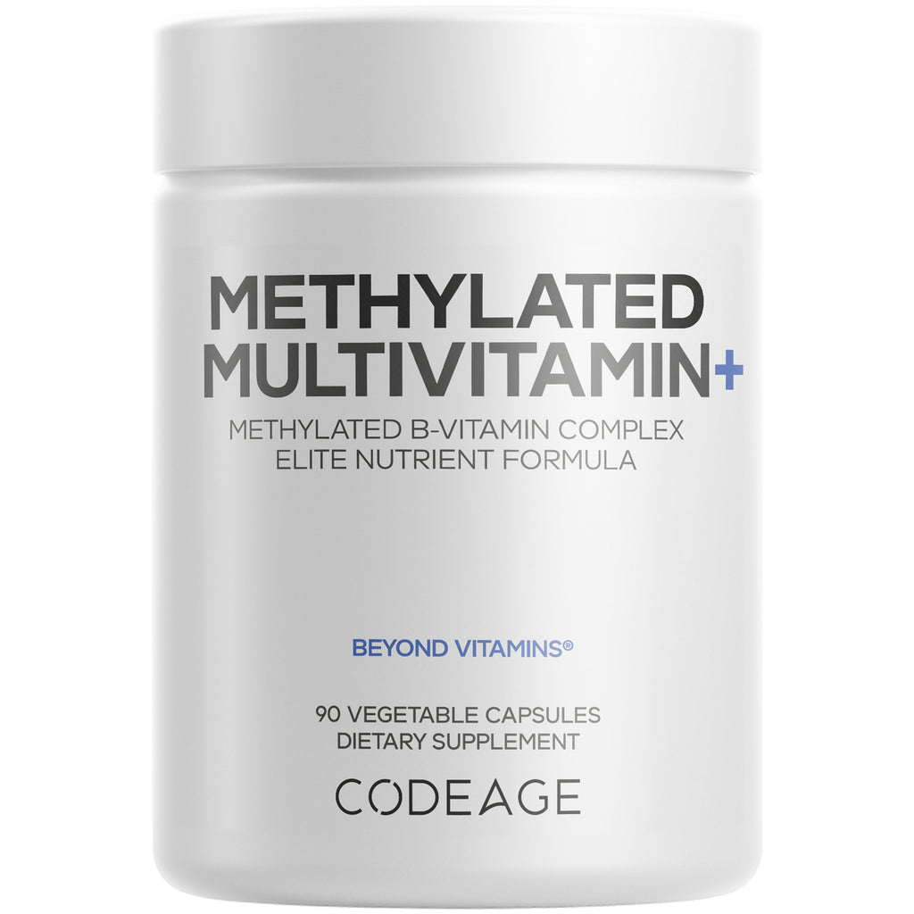 CDG042 | white supplement bottle labeled Methylated Multivitamin+ CODEAGE, 90 vegetable capsules - Thumbnail