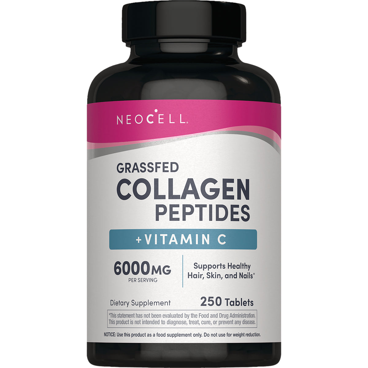 NEC042 | NeoCell Grassfed Collagen Peptides + Vitamin C 6000 mg 250 tablets front-facing bottle
