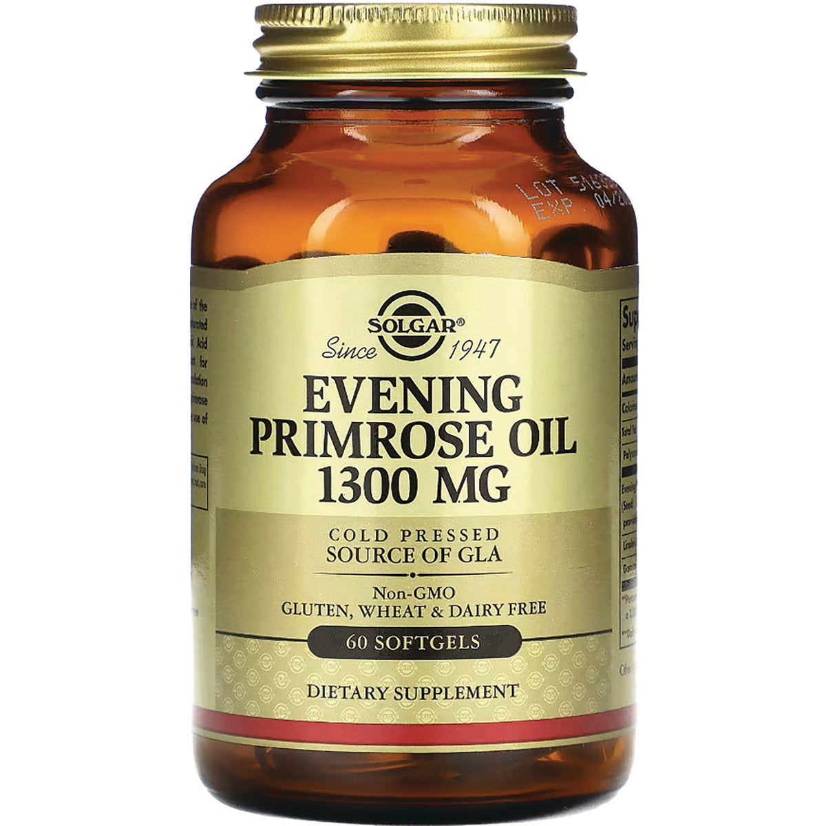 SLG277 | Solgar Evening Primrose Oil 1300 MG amber bottle front label, 60 softgels