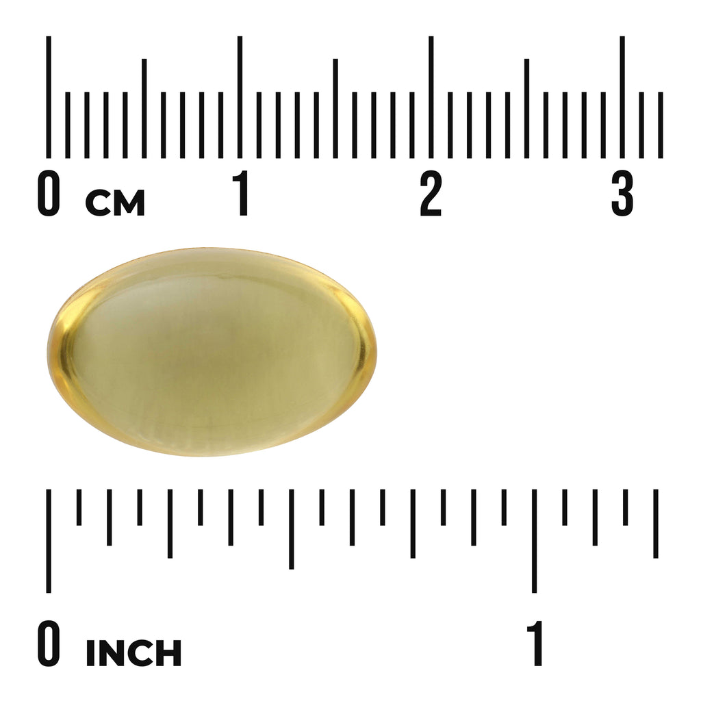 SW1763 | Oval softgel shown with cm and inch rulers for size reference - Thumbnail