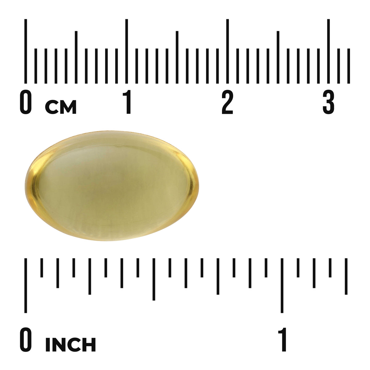 SW1763 | Oval softgel shown with cm and inch rulers for size reference