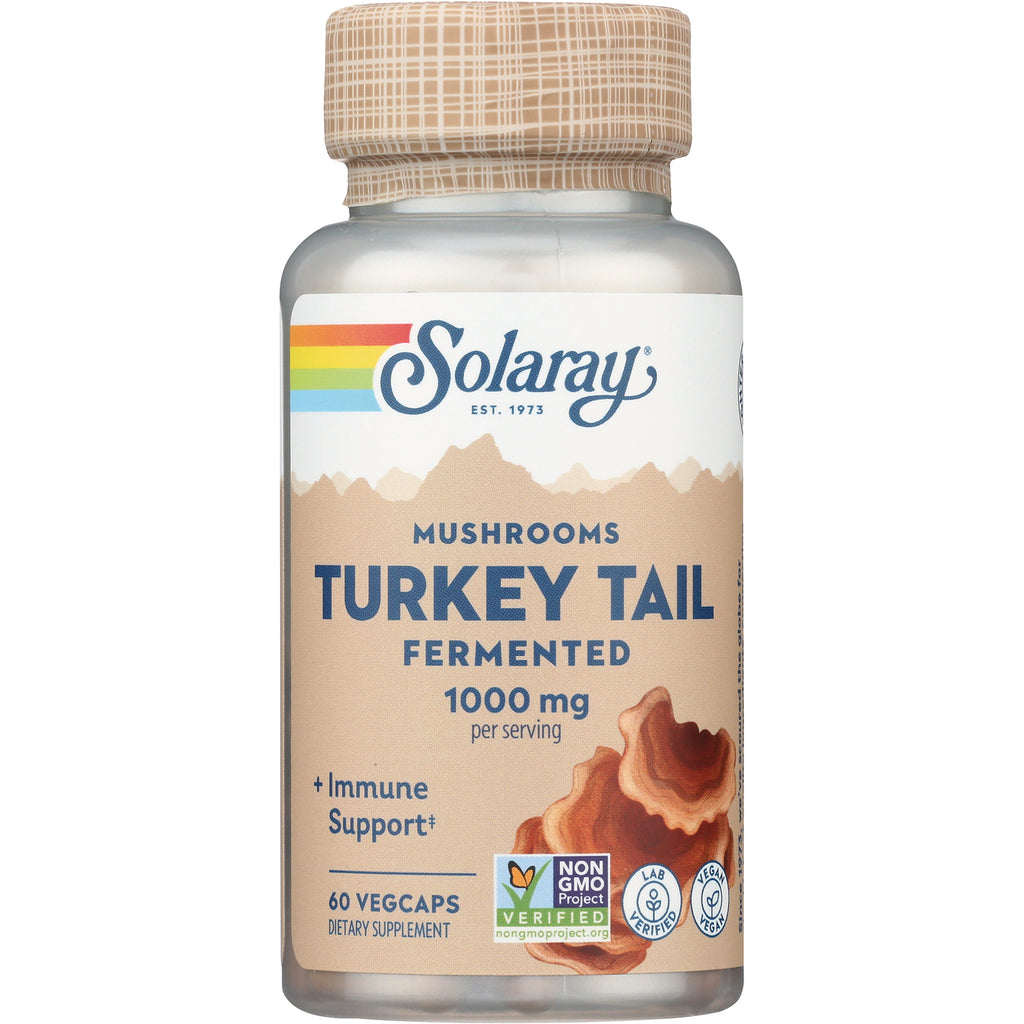 SLR467 | Solaray Turkey Tail fermented mushrooms 1000 mg bottle front label 60 vegcaps - Thumbnail