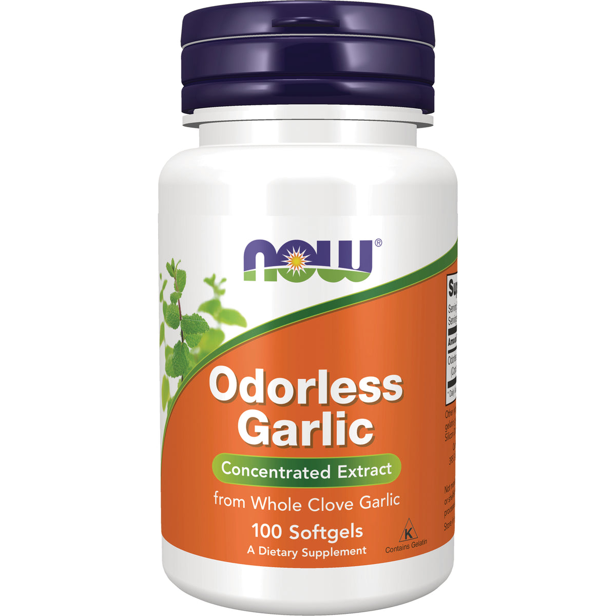 NWF695 | NOW Odorless Garlic concentrated extract bottle front label, 100 softgels