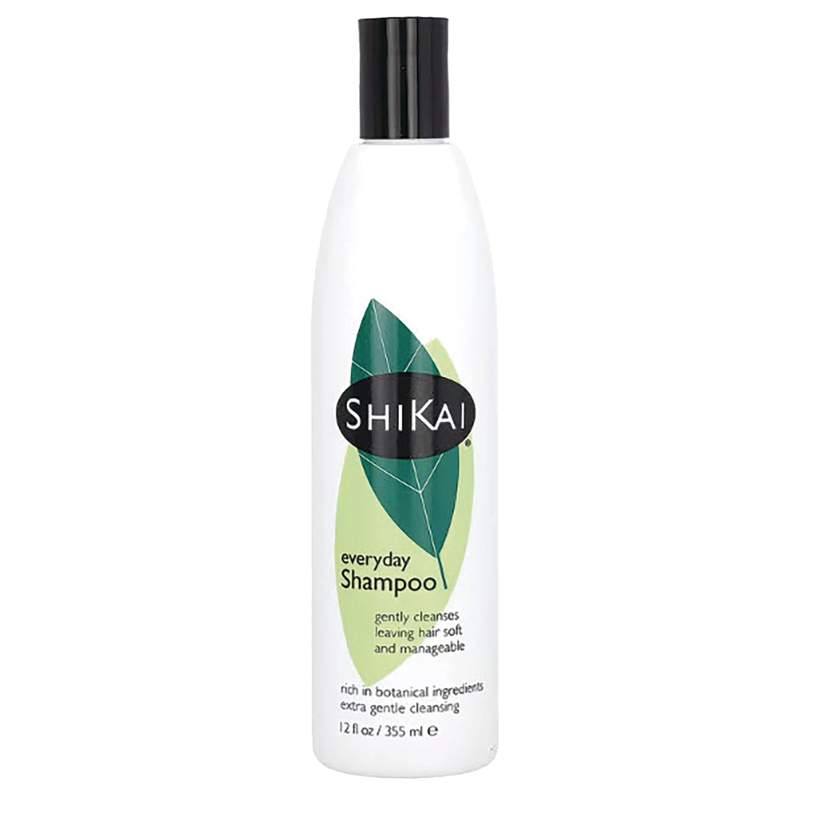 SHK007 | Shikai everyday Shampoo white bottle with black cap and green leaf label 12 fl oz