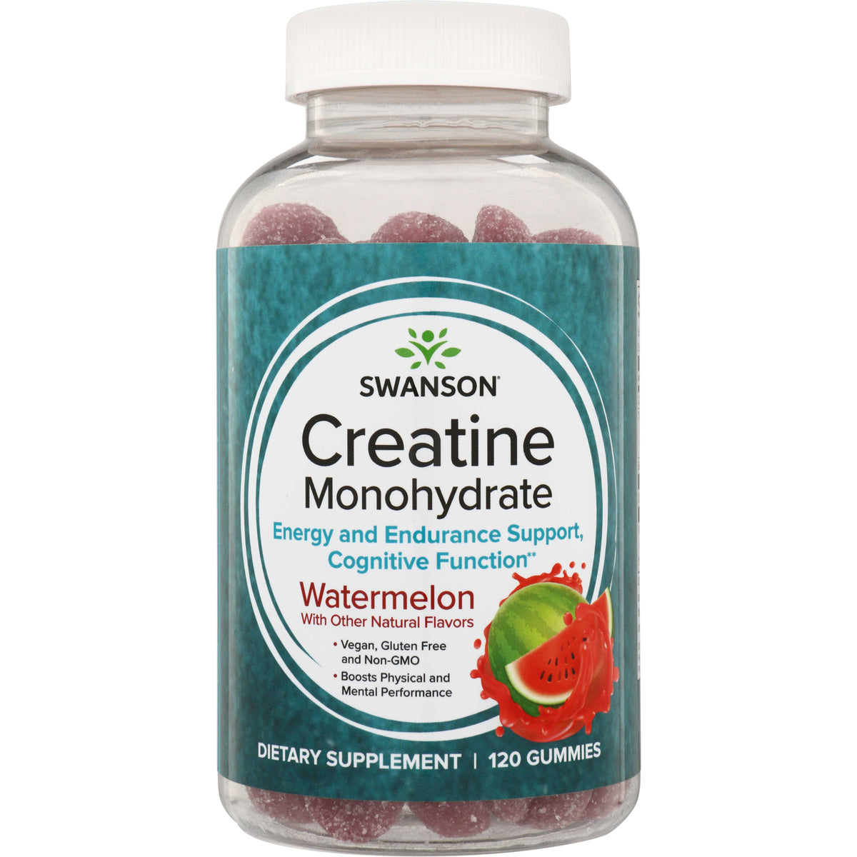 SW1969 | Swanson Creatine Monohydrate gummies, Watermelon flavor, dietary supplement, 120 gummies