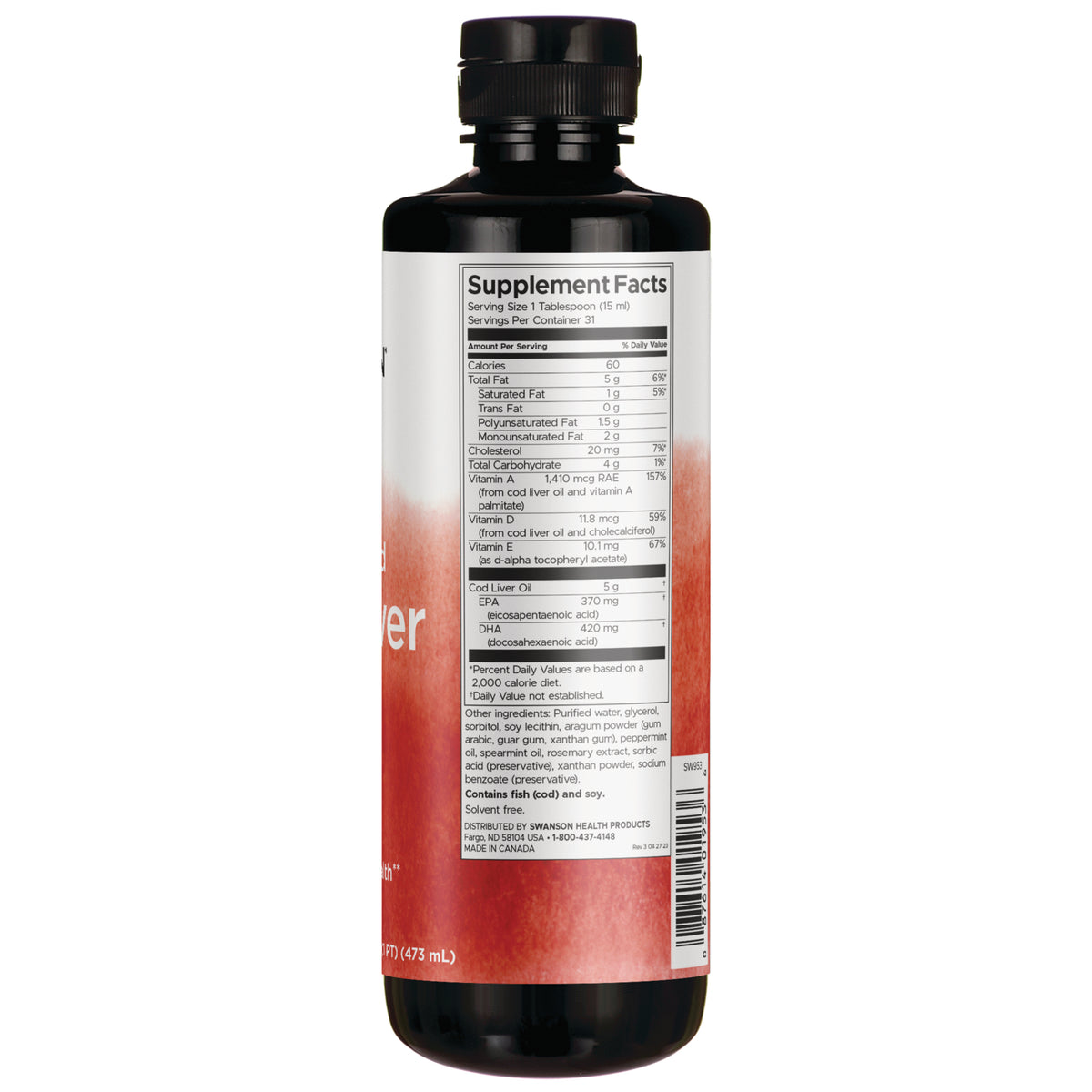 SW953 | Back of label with Supplement Facts panel for cod liver oil