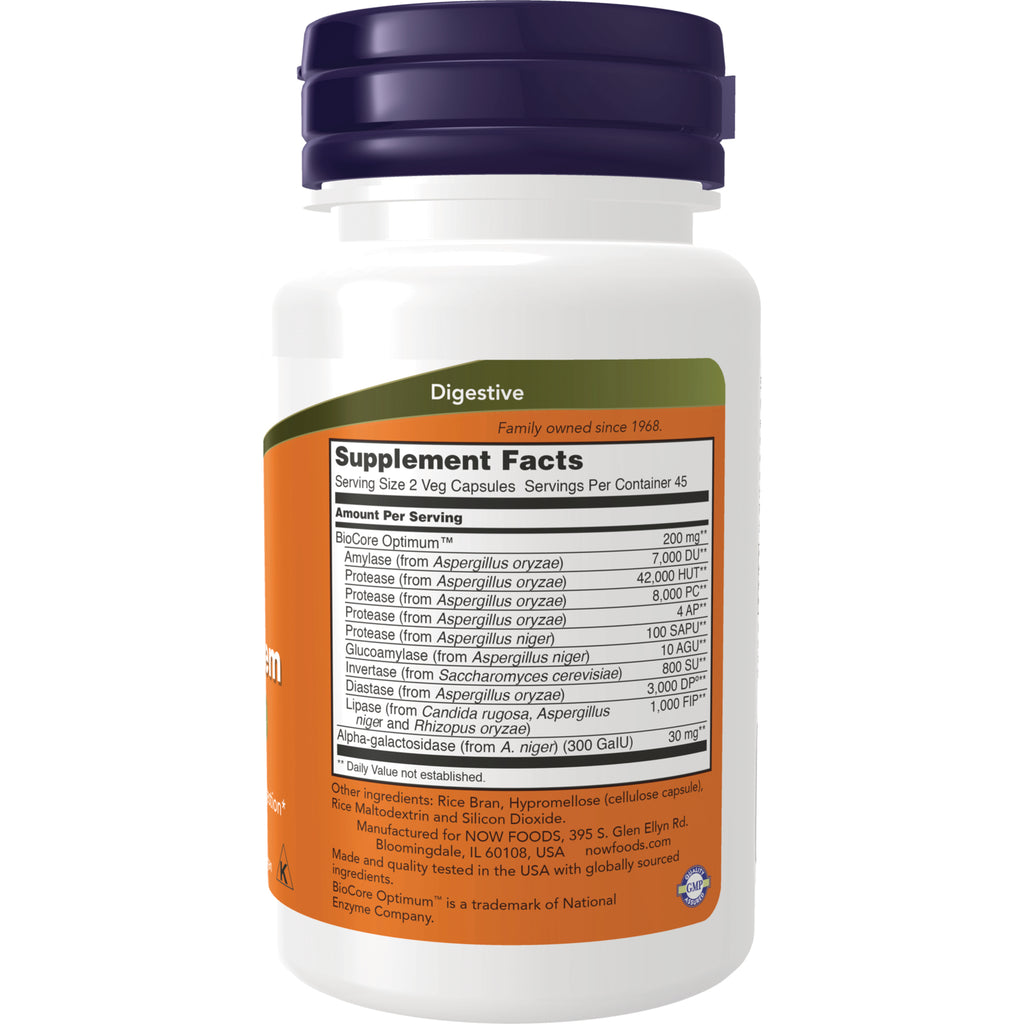 NWF500 | back of white supplement bottle showing Supplement Facts panel and ingredient text for digestive enzyme - Thumbnail