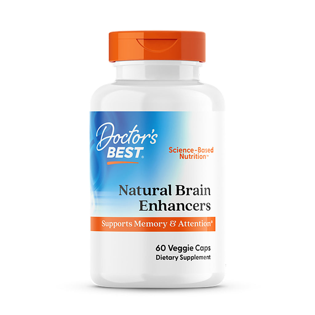 DB163 | White bottle of Doctor's Best Natural Brain Enhancers 60 Veggie Caps with orange cap - Thumbnail