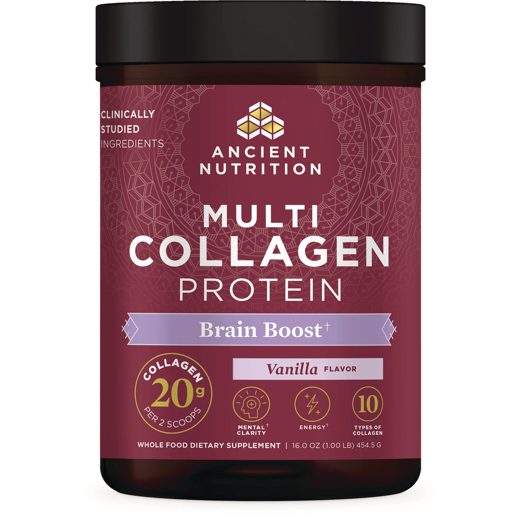 ATN093 | Ancient Nutrition Multi Collagen Protein Brain Boost vanilla flavor powder jar front - Thumbnail