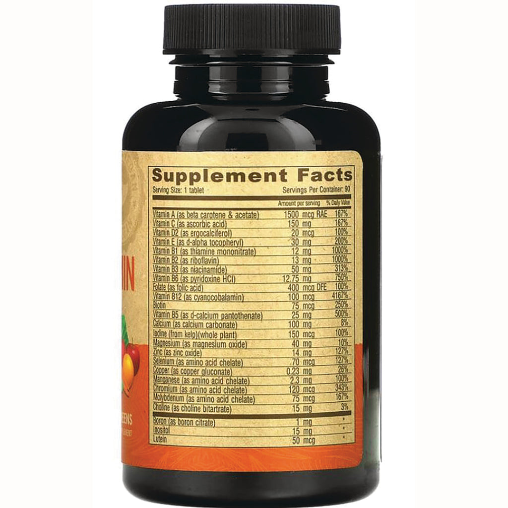 DEV002 | Back of brown supplement bottle showing Supplement Facts label listing vitamins and minerals - Thumbnail