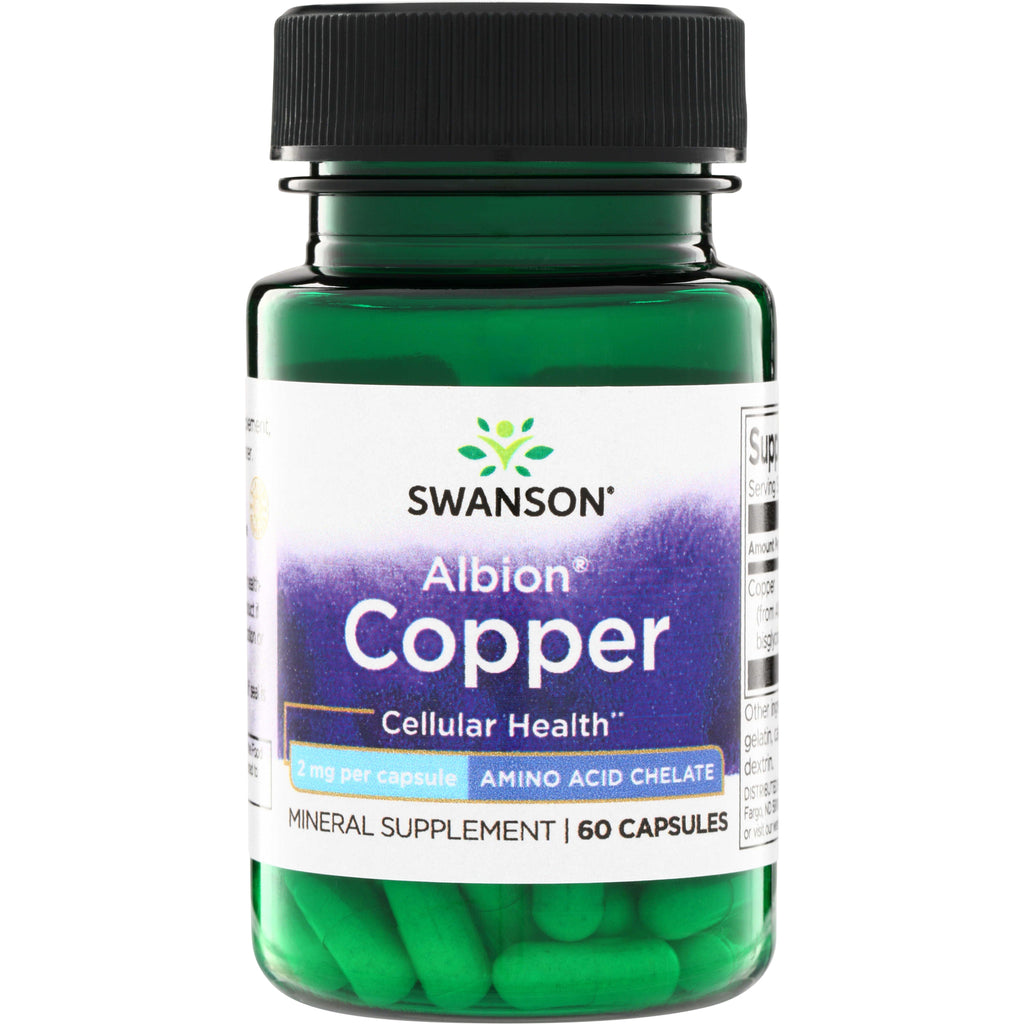 SWU468 | Swanson Albion Copper amino acid chelate, 2 mg per capsule, mineral supplement, 60 capsules - Thumbnail