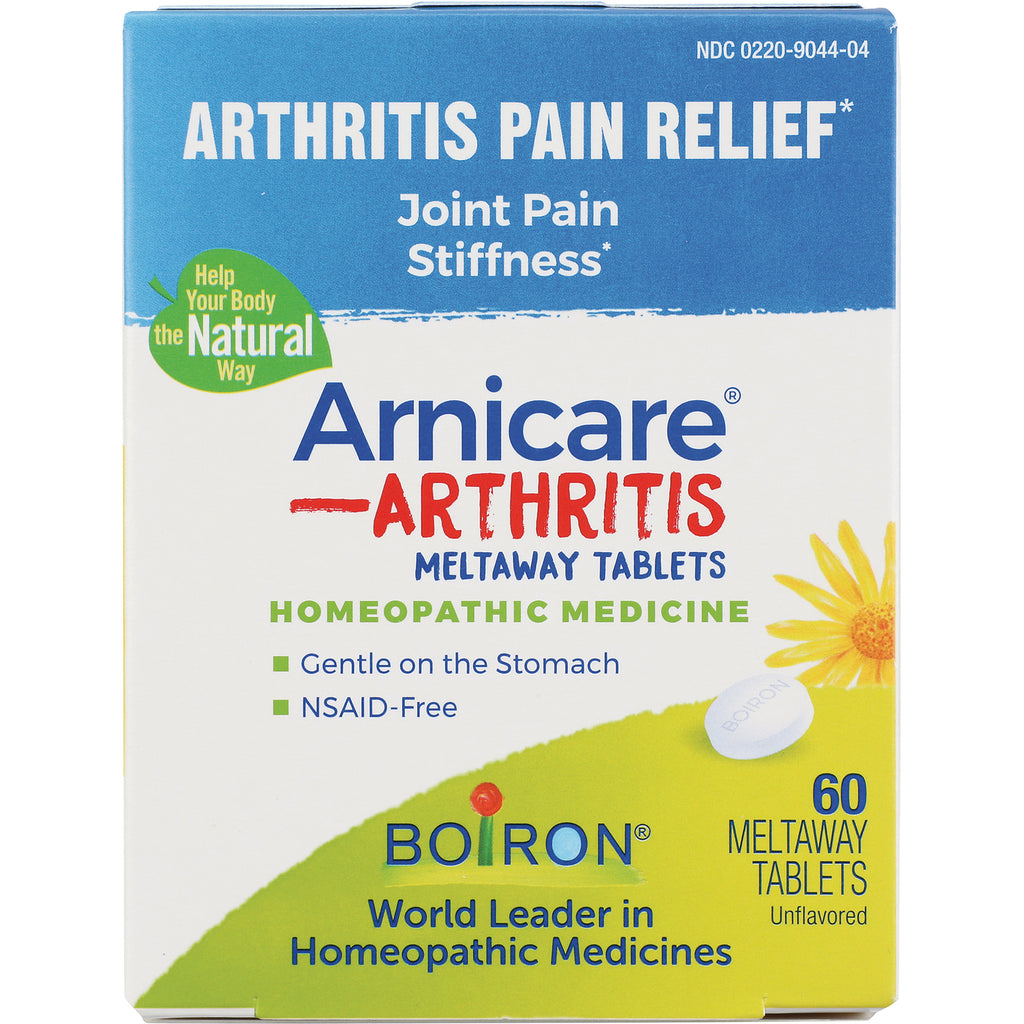 BRN038 | Front of Arnicare Arthritis meltaway tablets box showing homeopathic medicine, 60 tablets - Thumbnail